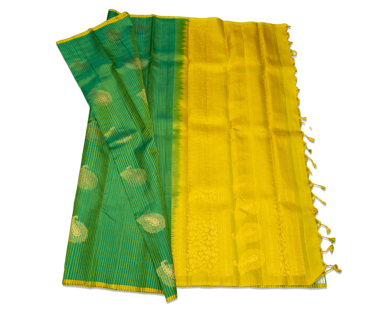 Hippie Green Soft Silk Saree with Buddha Gold Pallu 