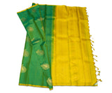 Hippie Green Soft Silk Saree with Buddha Gold Pallu 