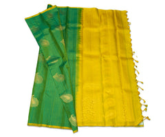 Hippie Green Soft Silk Saree with Buddha Gold Pallu 