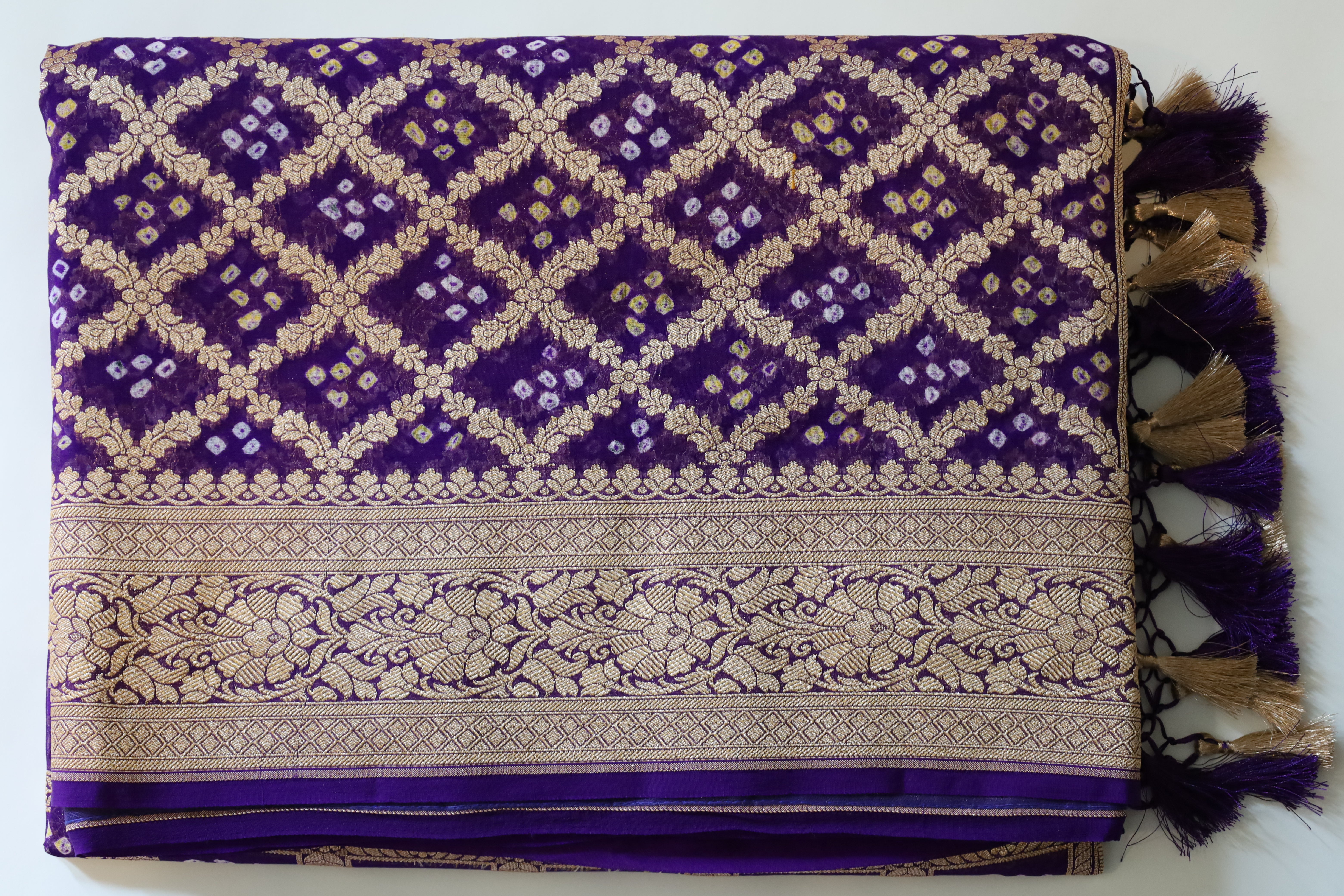 Violet Georgette Bandhini Design Banarasi Saree