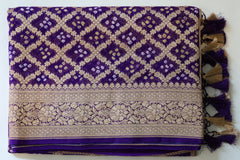 Violet Georgette Bandhini Design Banarasi Saree
