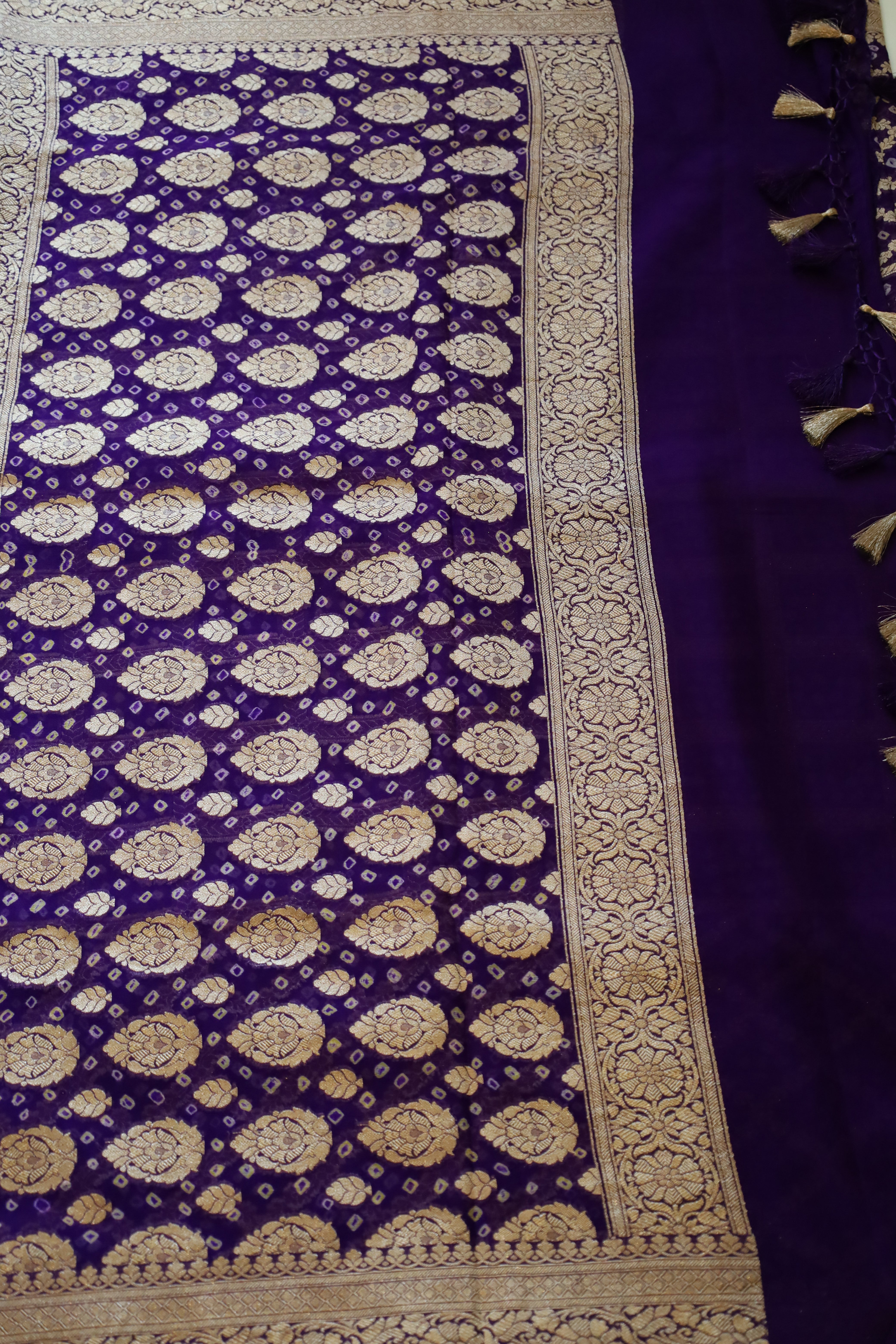 Violet Georgette Bandhini Design Banarasi Saree