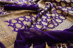 Violet Georgette Bandhini Design Banarasi Saree