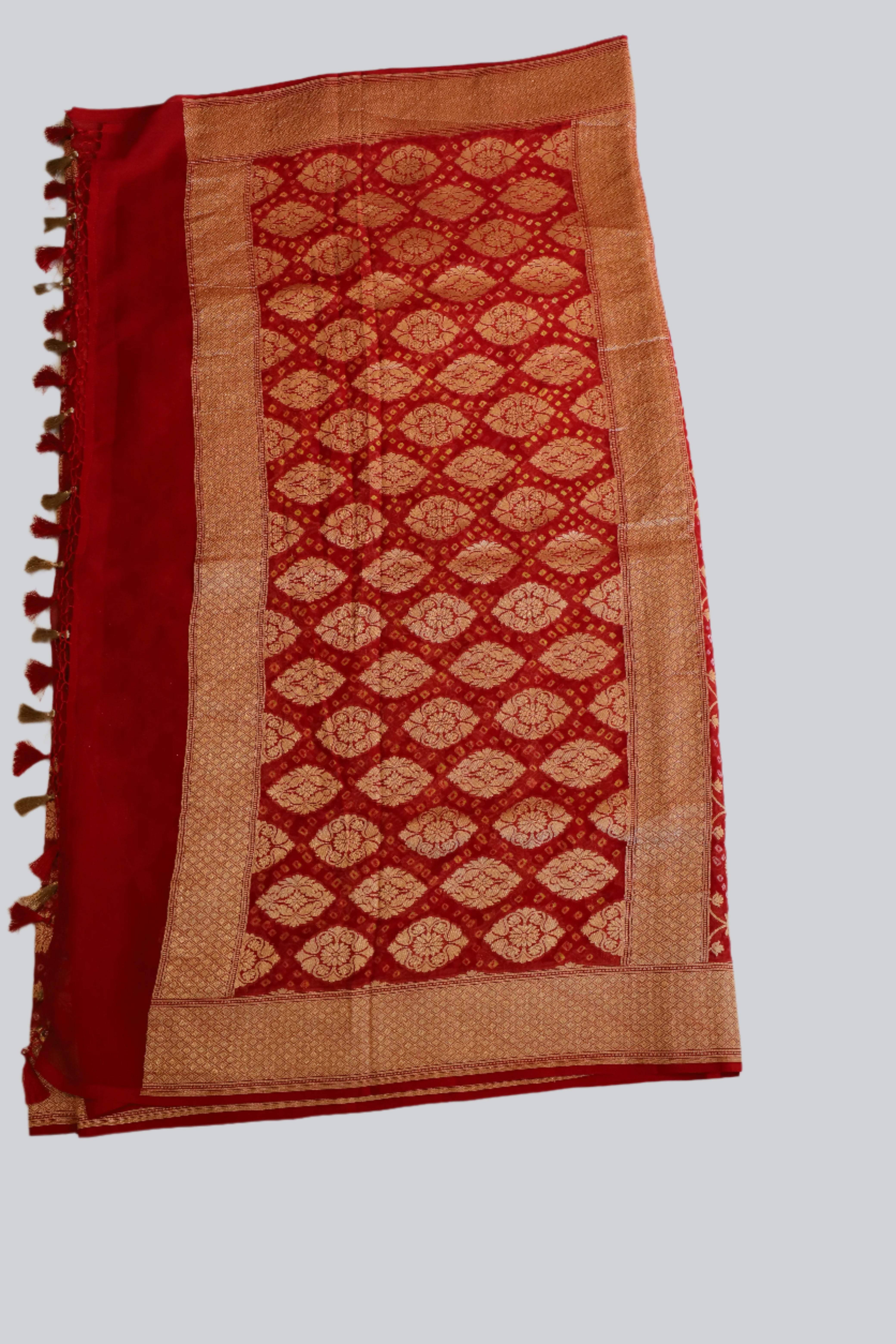 Red Georgette Bandhini design Banarasi wedding saree