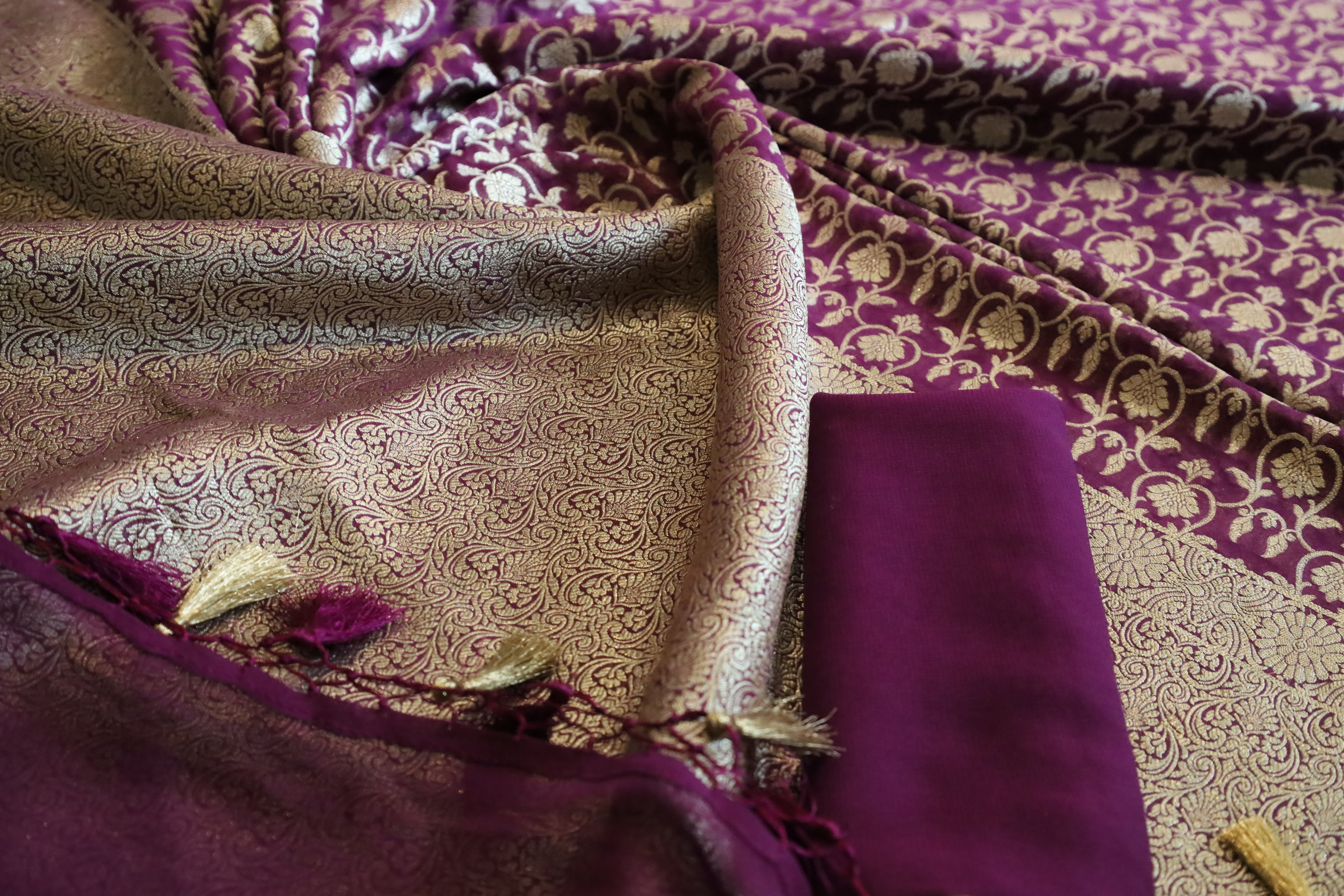 Deep Wine Georgette Design Banarasi saree