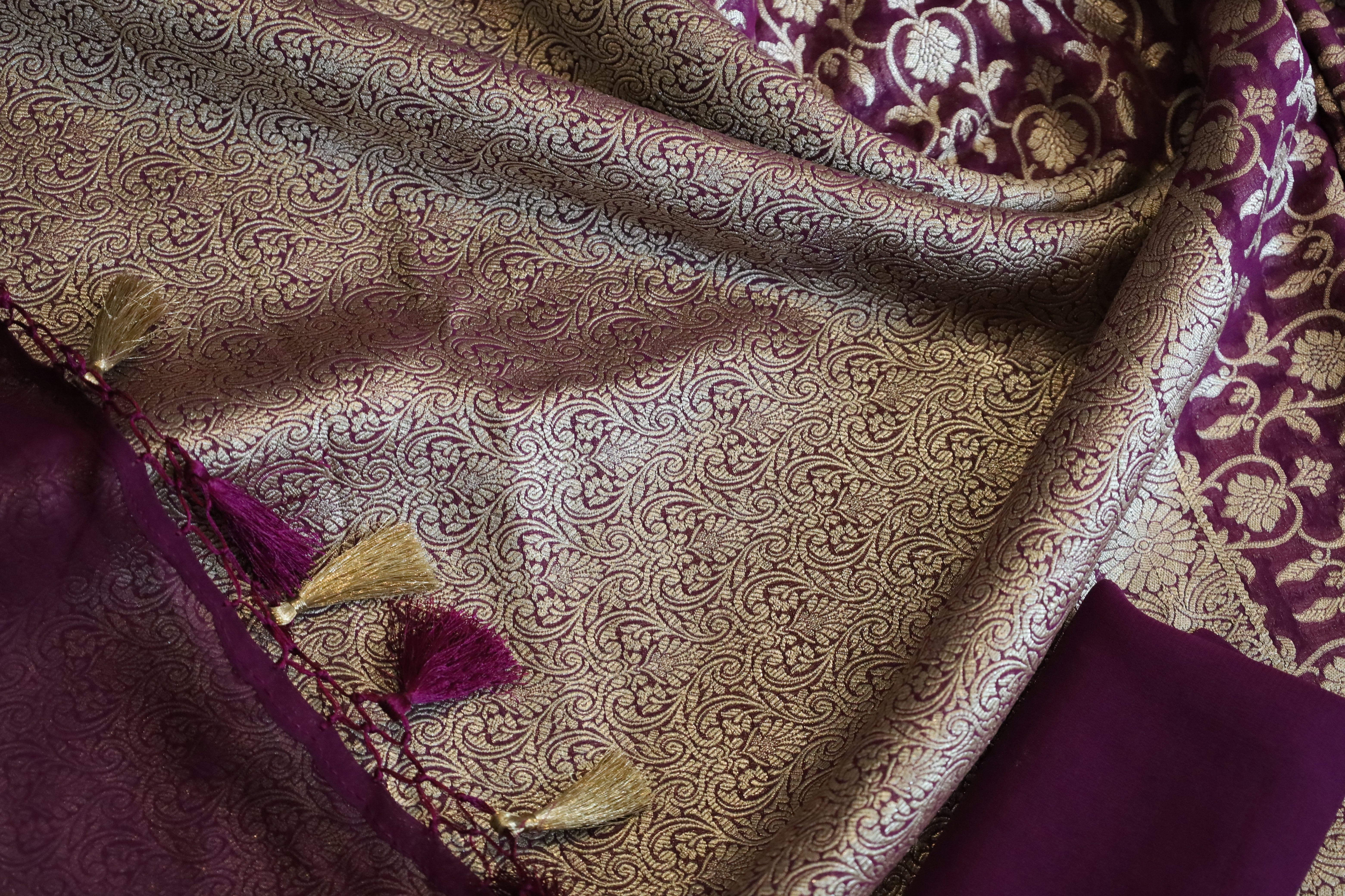 Deep Wine Georgette Design Banarasi saree