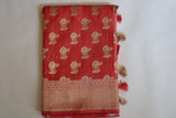 Peach Banaras Katan Jaal Saree - MIRASILKS Peach Banaras Katan Jaal Saree 