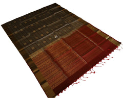 Steel Grey Soft Silk Saree With Maroon Pallu