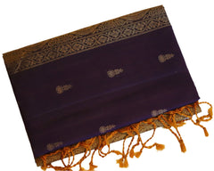 Deep Purple Soft Silk Saree With Brass Gold Pallu