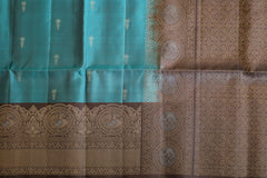 Topaz Blue Soft Silk Saree With Brown Pallu