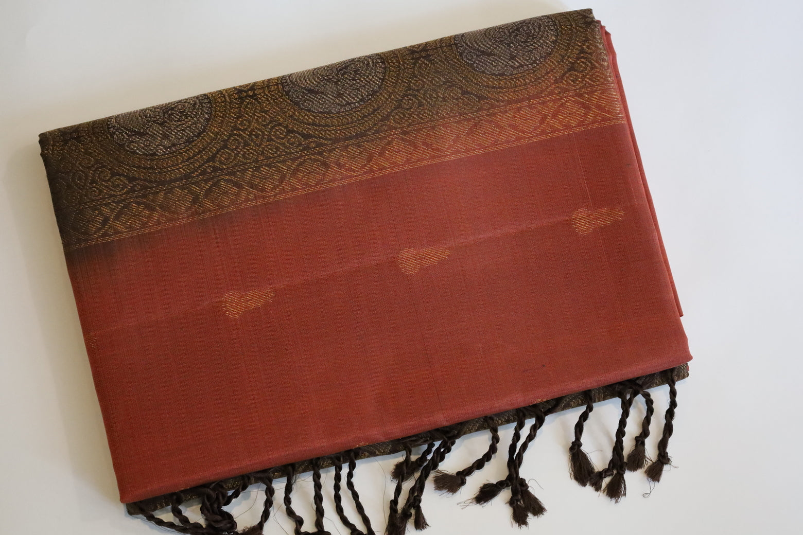 Light Coral Soft Silk Saree With Grey Pallu