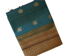 French Blue Soft Silk Saree With Mauve Pallu