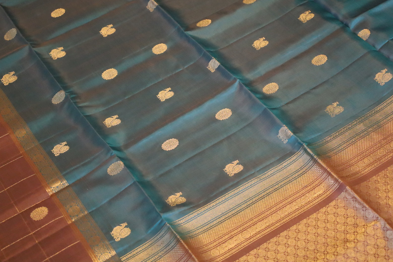 French Blue Soft Silk Saree With Mauve Pallu