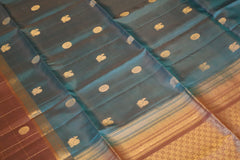 French Blue Soft Silk Saree With Mauve Pallu