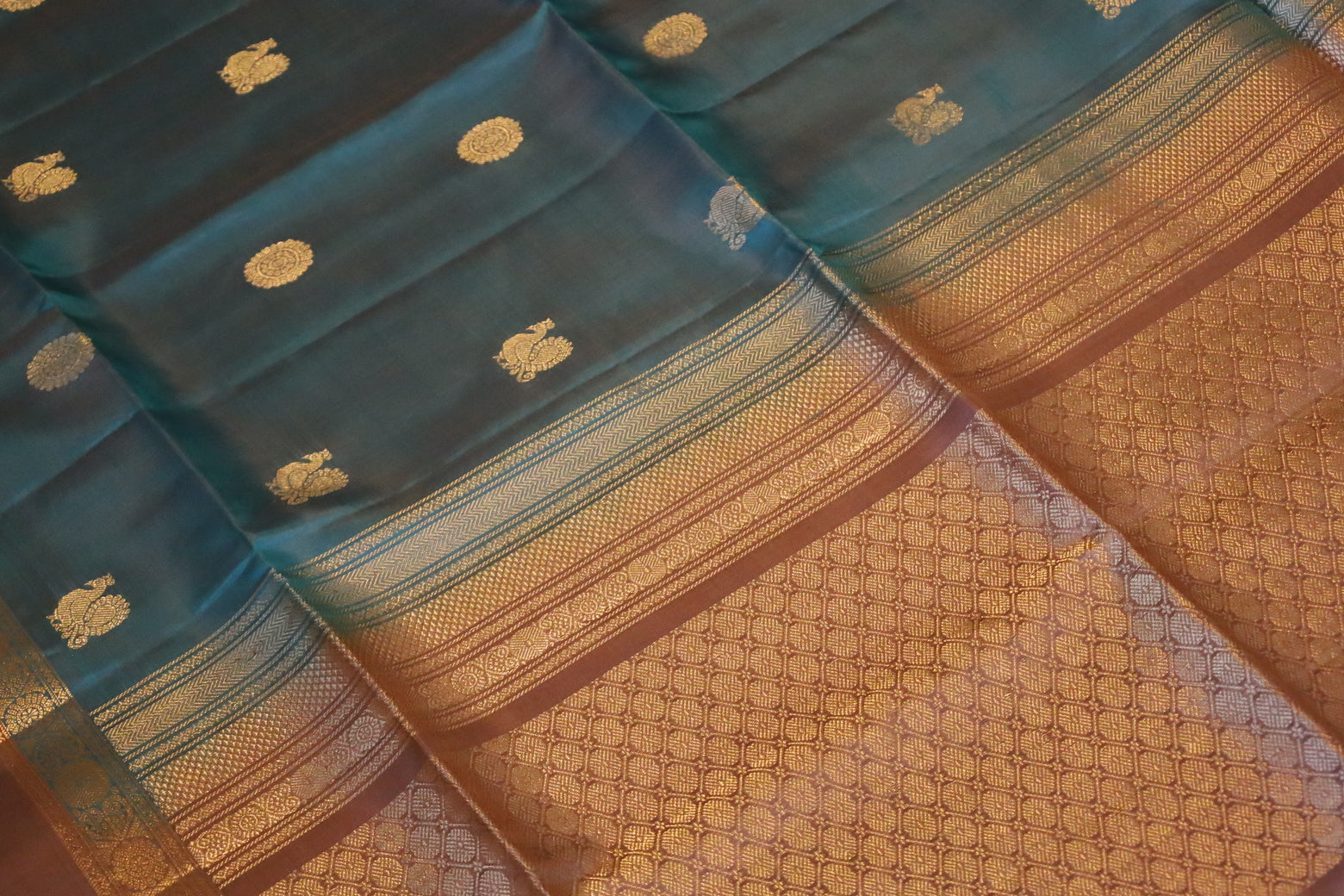 French Blue Soft Silk Saree With Mauve Pallu