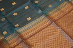 French Blue Soft Silk Saree With Mauve Pallu