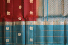 Deep Carmine Red Soft Silk Saree With Blue Pallu