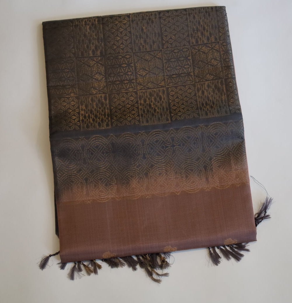 Rosy Brown Soft Silk Saree With Grey Pallu
