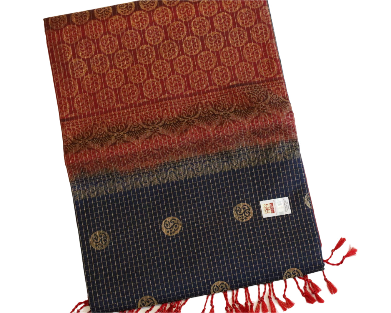 Navy Blue gold Kattam Soft Silk Saree With Maroon Pallu