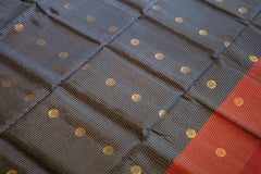 Navy Blue gold Kattam Soft Silk Saree With Maroon Pallu