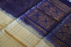 Cream Soft Silk Saree With Dark Blue Pallu