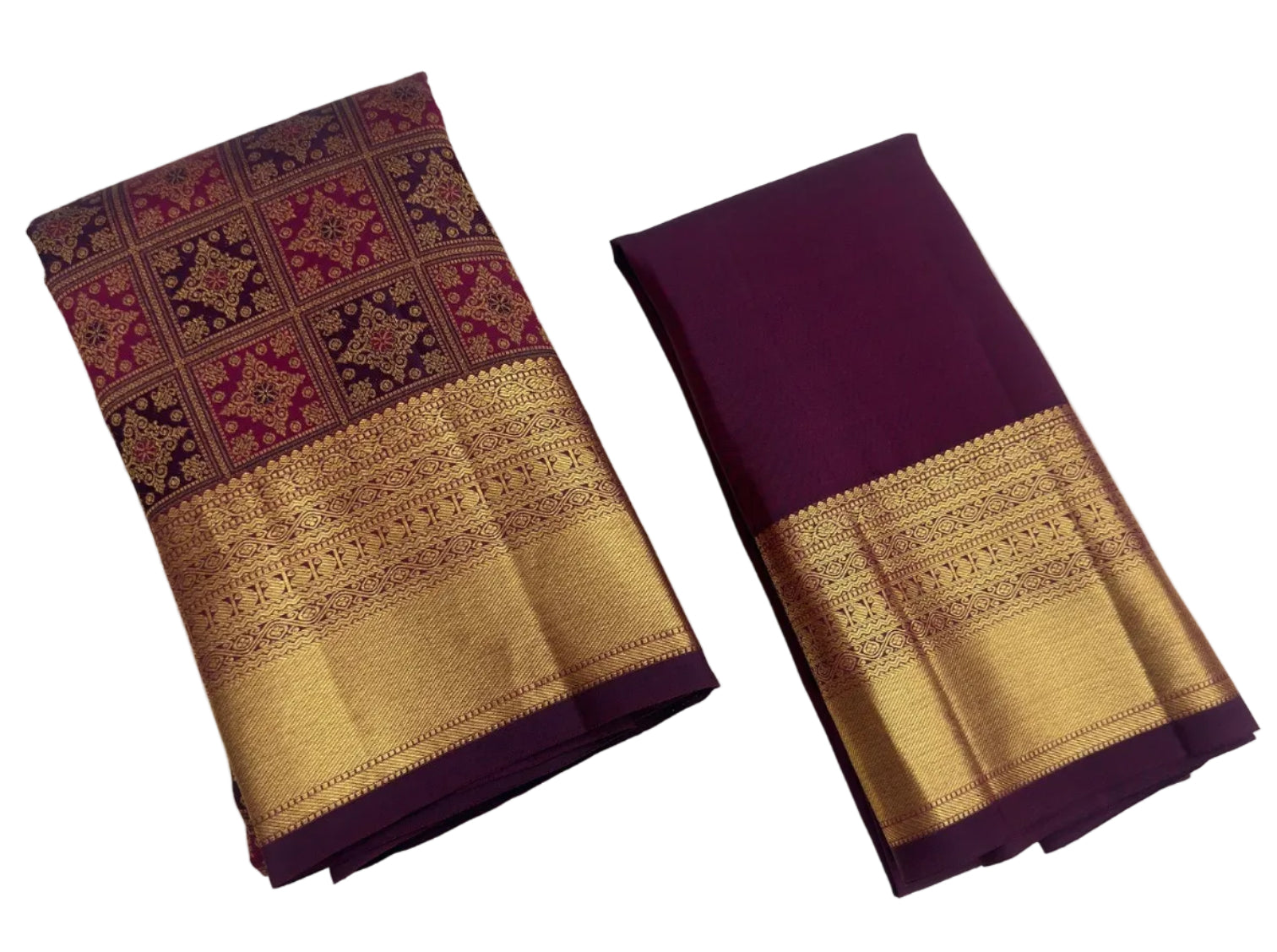 Raspberry With Wine Kanjivaram Saree with Geometrical Pattern