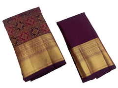 Raspberry With Wine Kanjivaram Saree with Geometrical Pattern