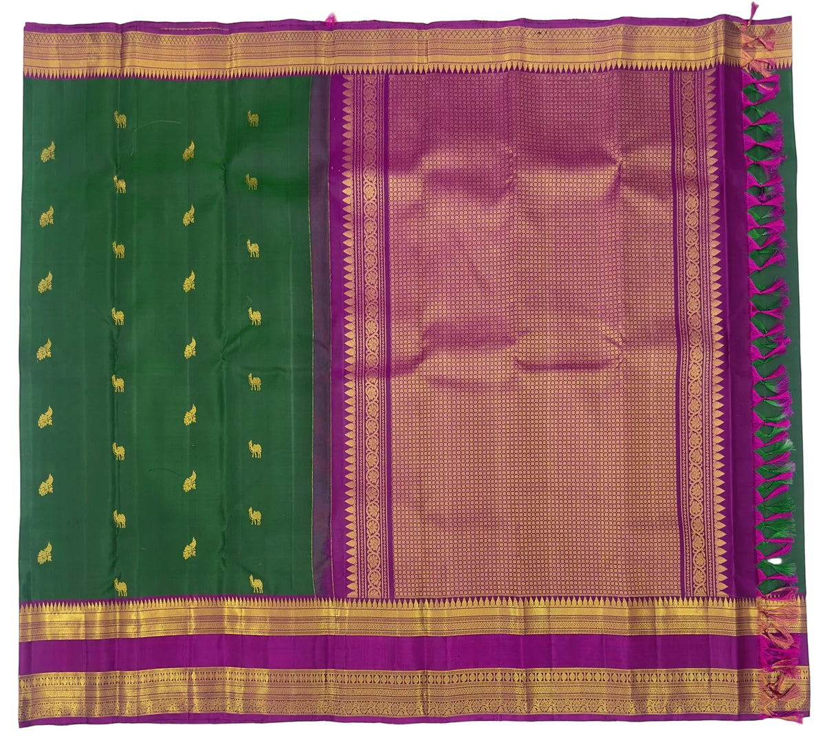 Pine Green Kanjivaram Saree with Magenta Pallu