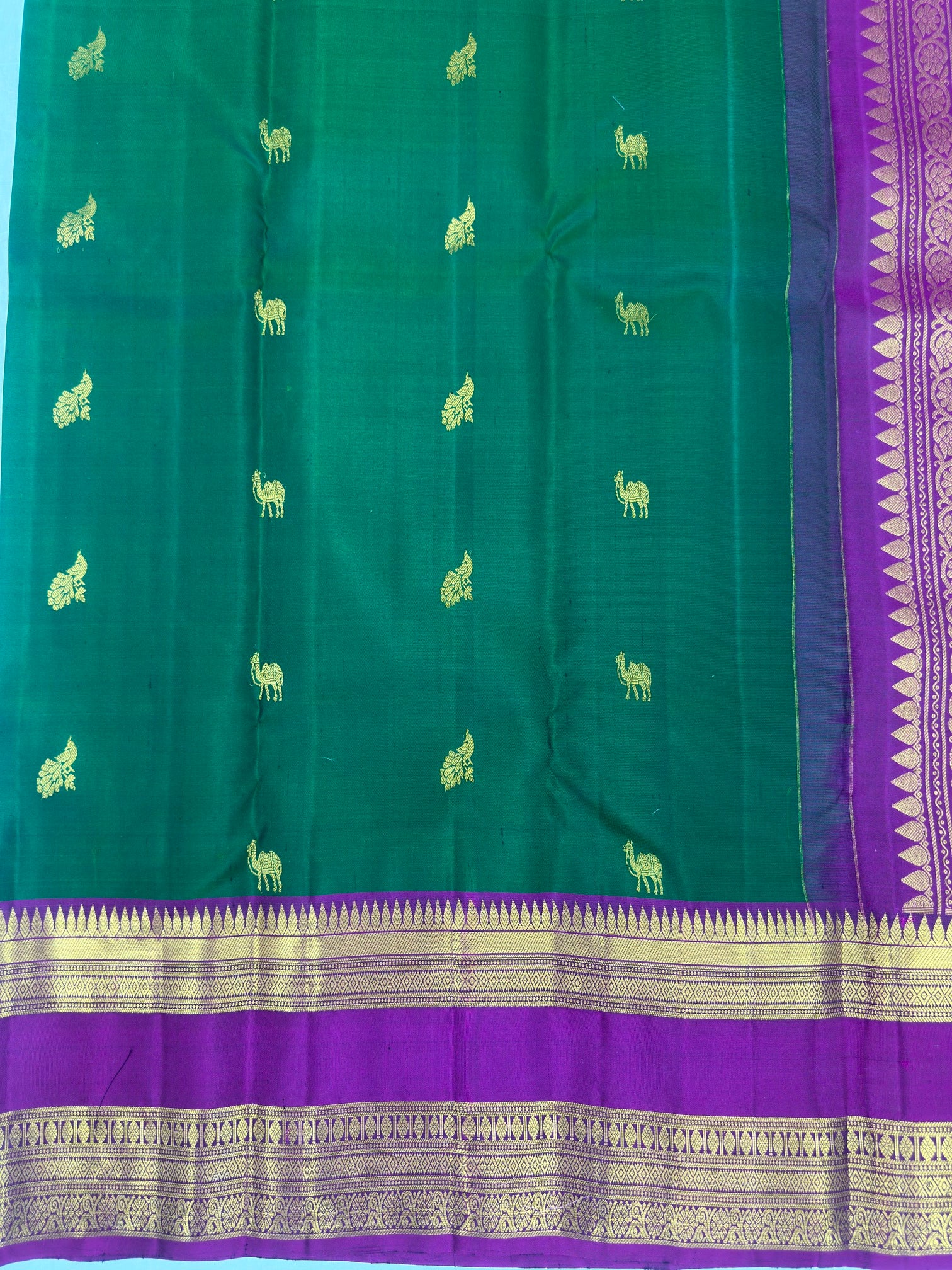 Pine Green Kanjivaram Saree with Magenta Pallu
