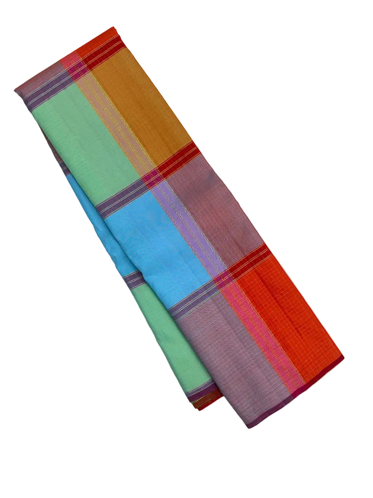 Multicolor Kanjivaram Saree with Rosy Pink Border