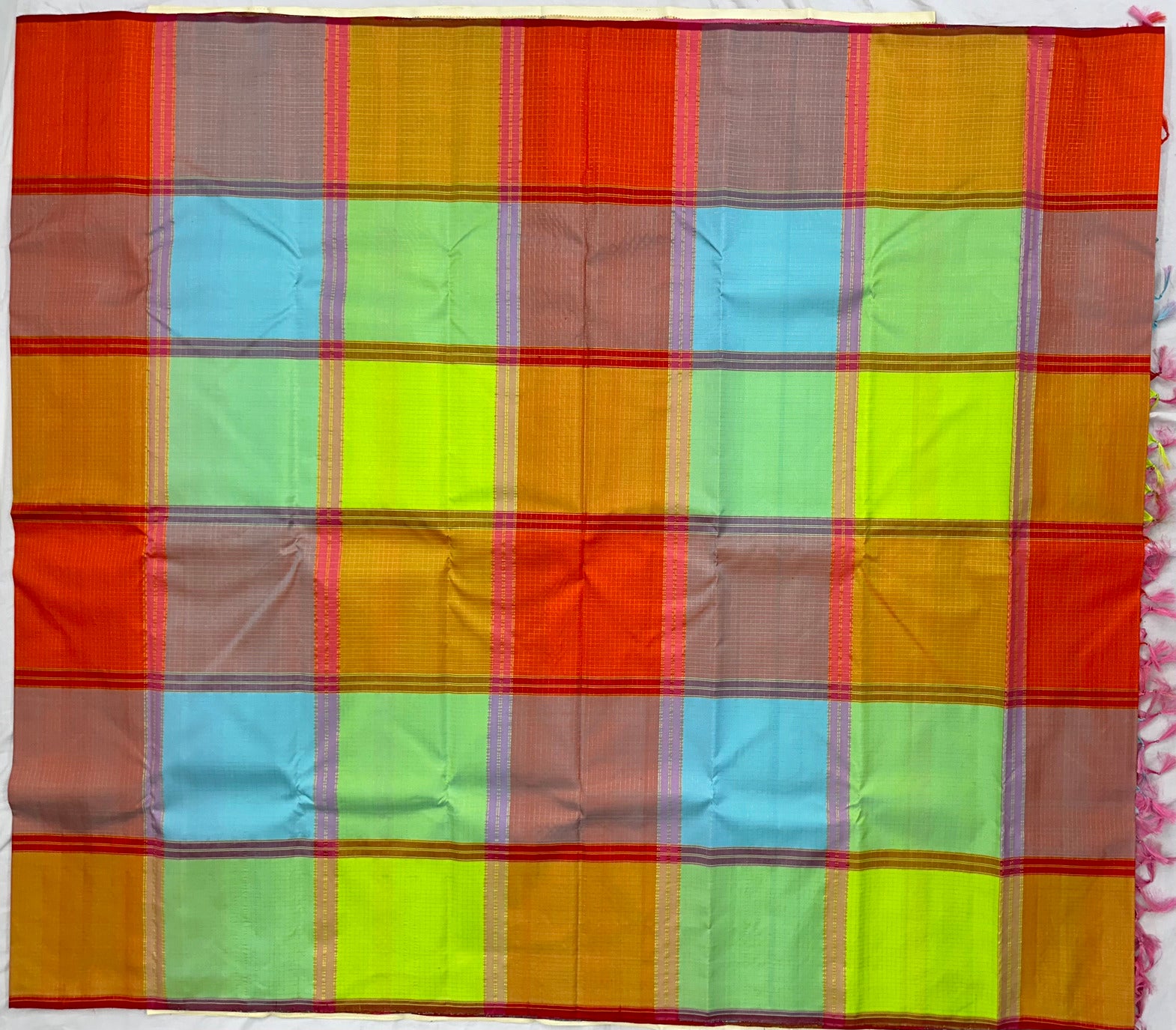 Multicolor Kanjivaram Saree with Rosy Pink Border