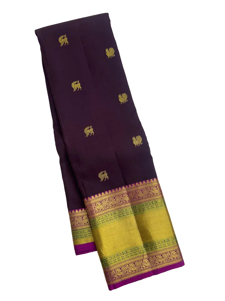 Dark Purple Kanjivaram Saree with Magenta Border