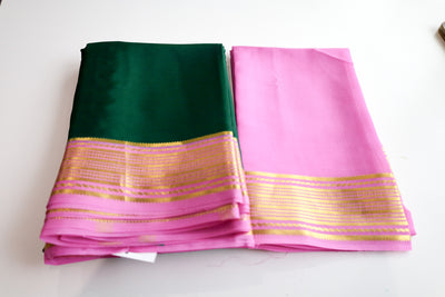 Emerald Green with light pink Mysore silk certified saree