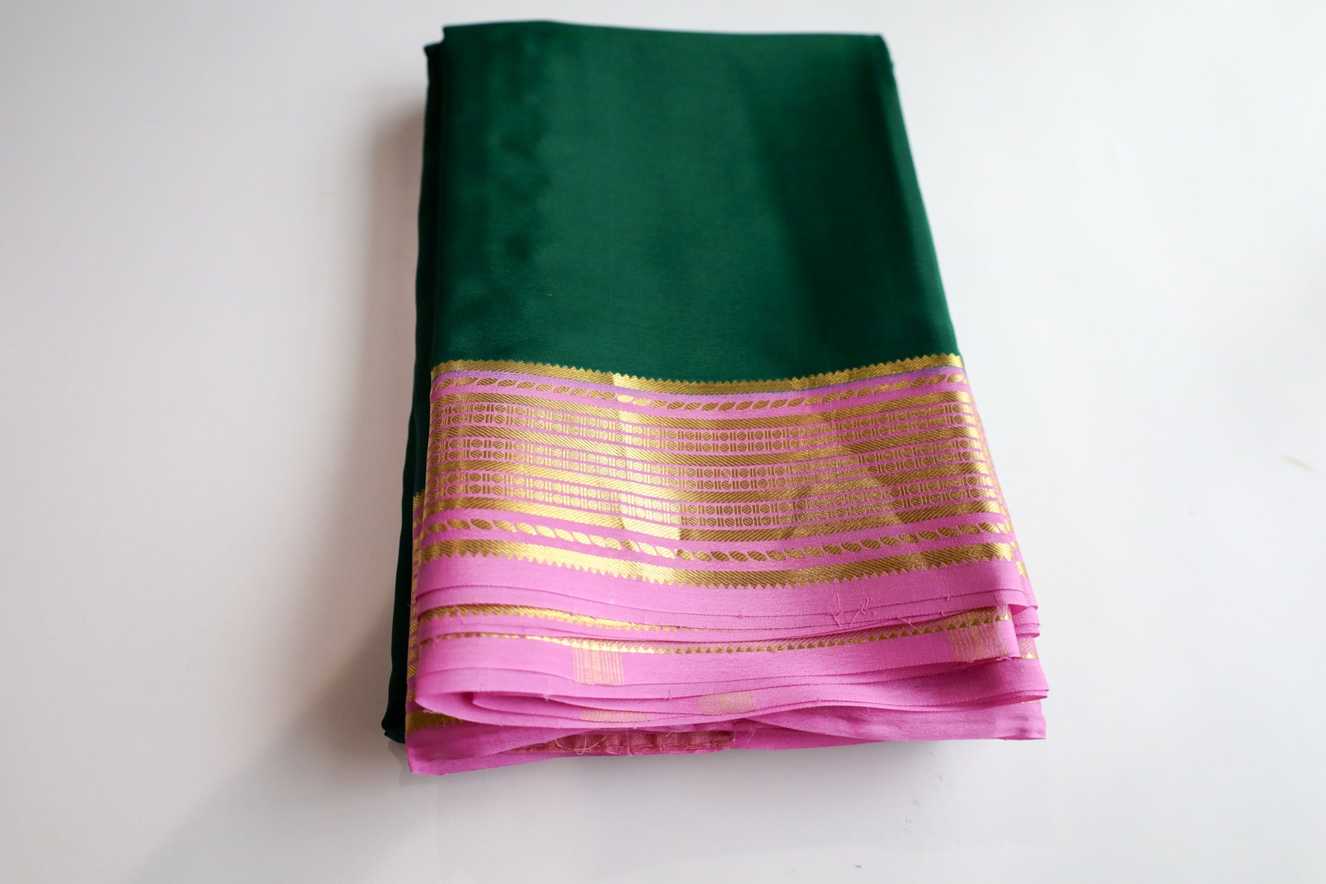 Emerald Green with light pink Mysore silk certified saree