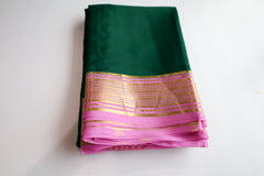 Emerald Green with light pink Mysore silk certified saree