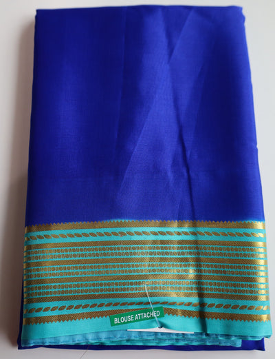 Royal Blue Mysore Pure Silk Saree With  Turquoise Blue Border