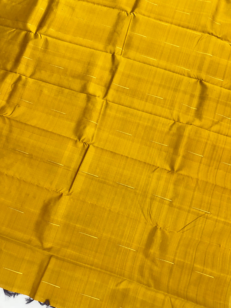 Bright Mustard Kanjivaram Saree with Gold Zari Border