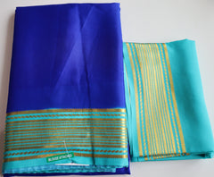 Royal Blue Mysore Pure Silk Saree With  Turquoise Blue Border
