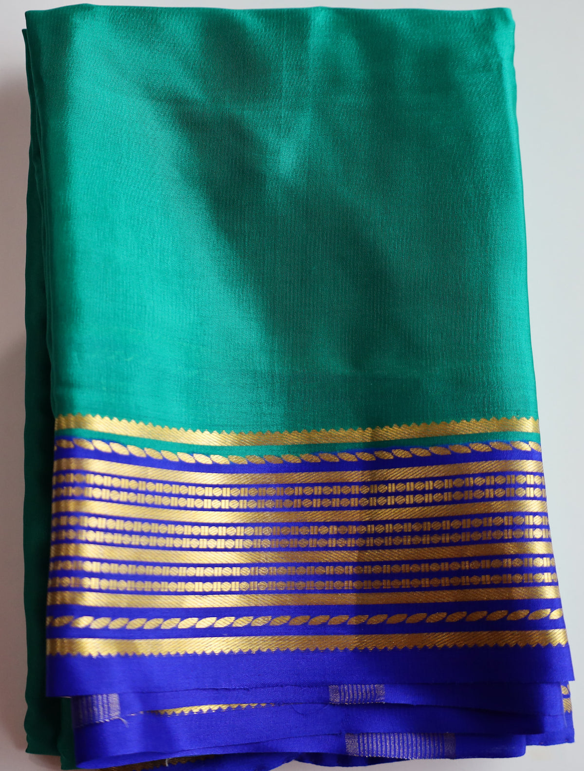 Peacock Green Mysore Pure Silk Saree With Royal Blue Border