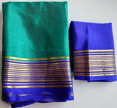 Peacock Green Mysore Pure Silk Saree With Royal Blue Border