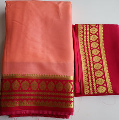 Peach Color Mysore Silk Saree With Bright Red Border