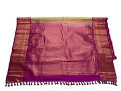 Leaf Green Kanchi Semi Silk saree with Magenta Border