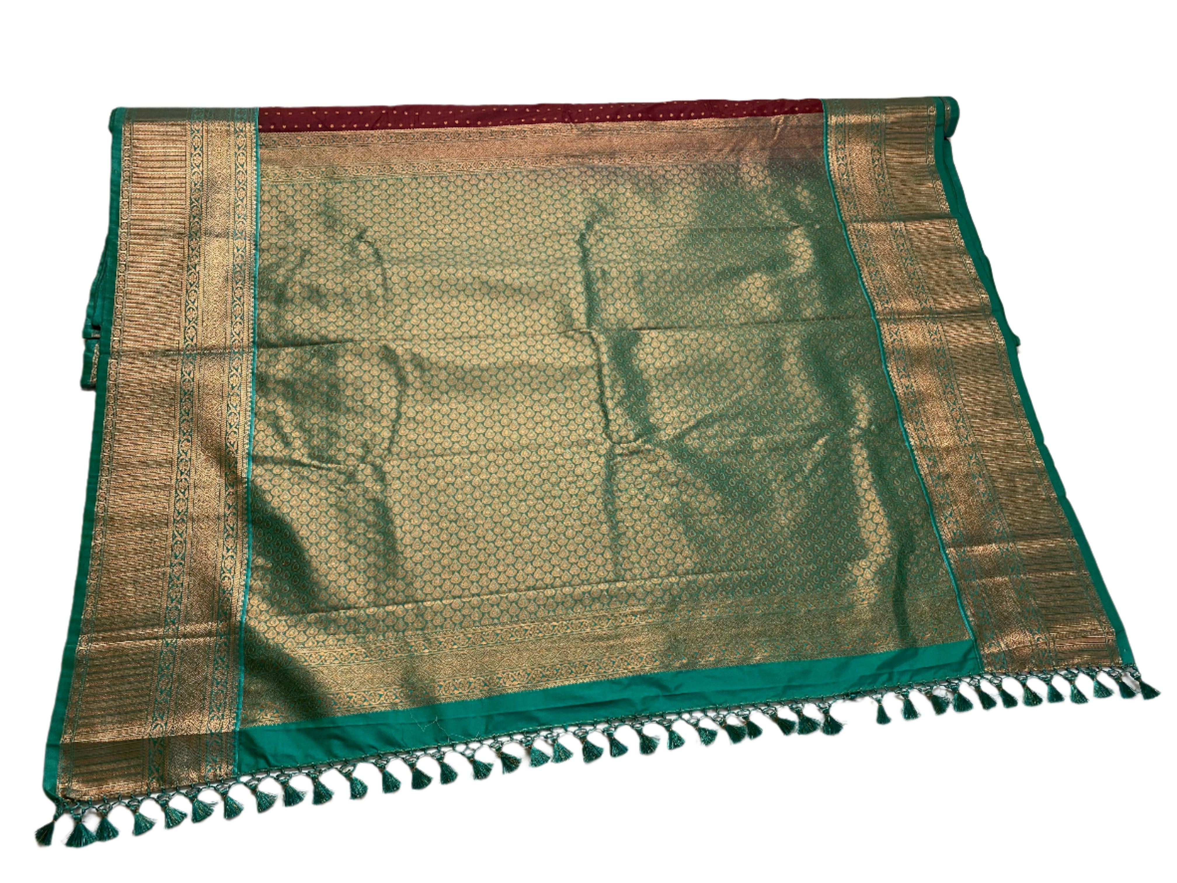 Maroon Kanchi Semi Silk saree with Teal Border