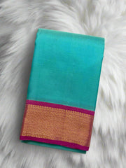 Turquoise Blue Kanjivaram Saree with Magenta Border