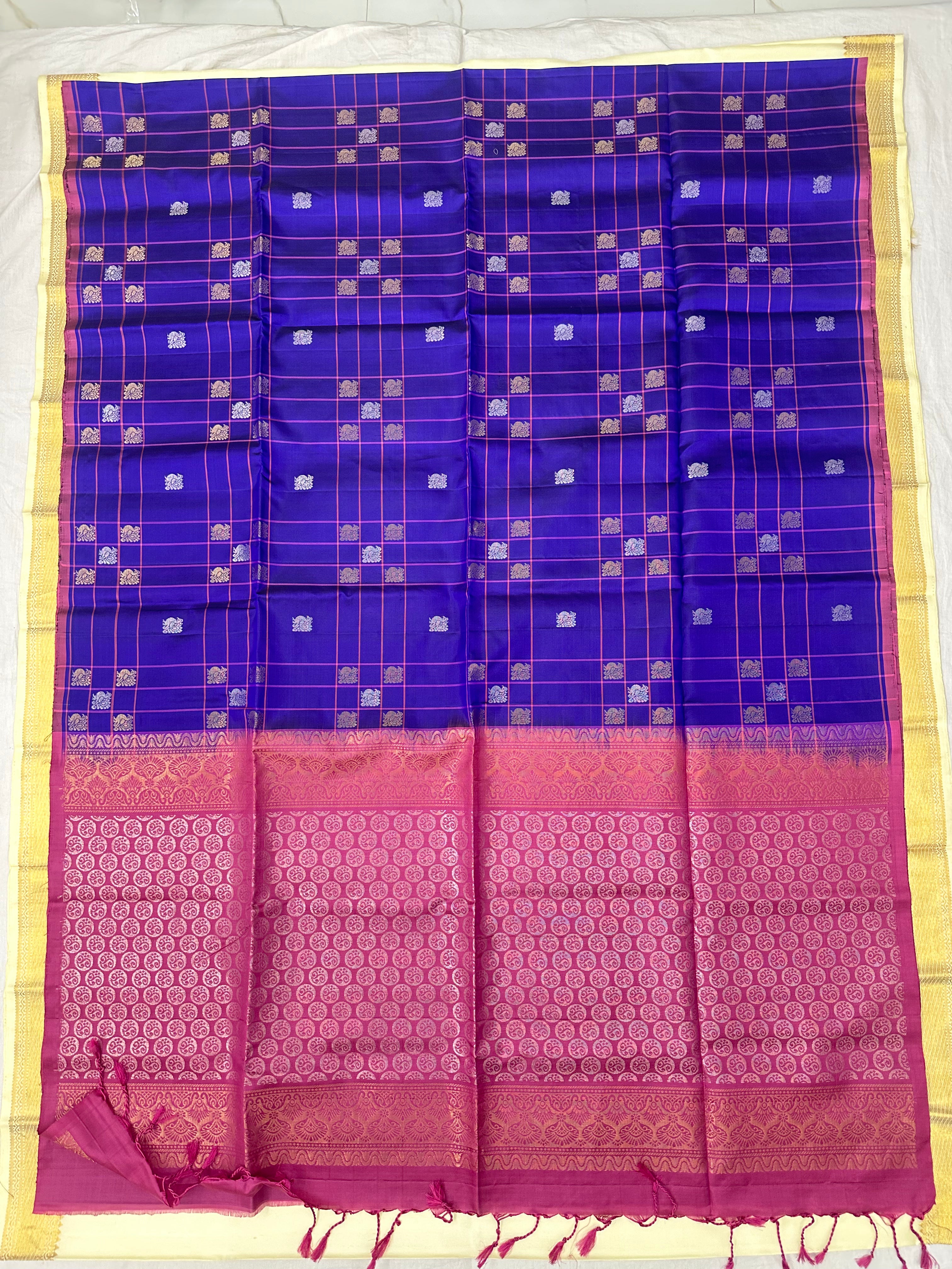 Royal Blue Soft Silk Saree with Pink Pallu
