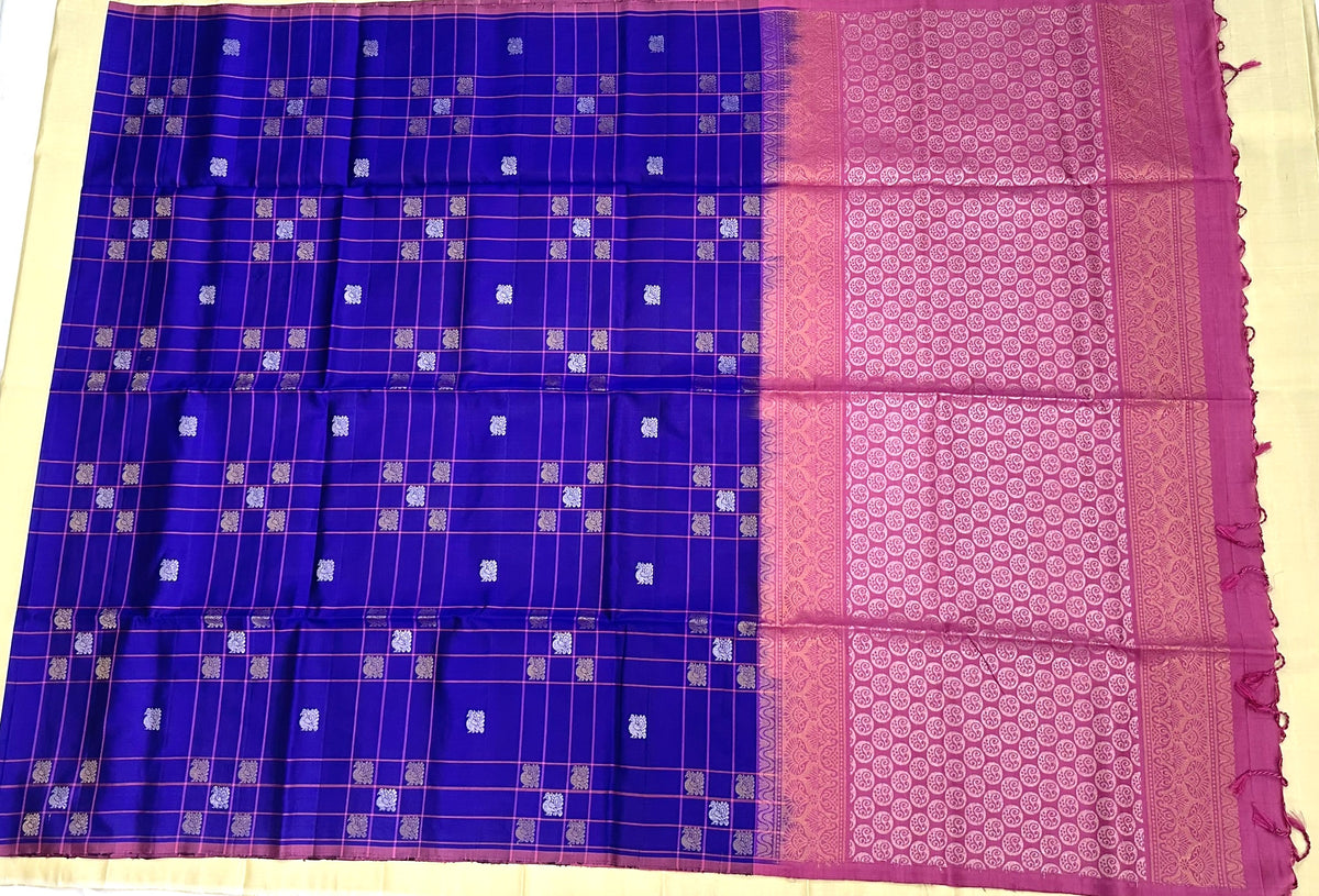 Royal Blue Soft Silk Saree with Pink Pallu