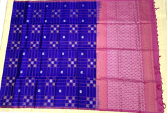 Royal Blue Soft Silk Saree with Pink Pallu