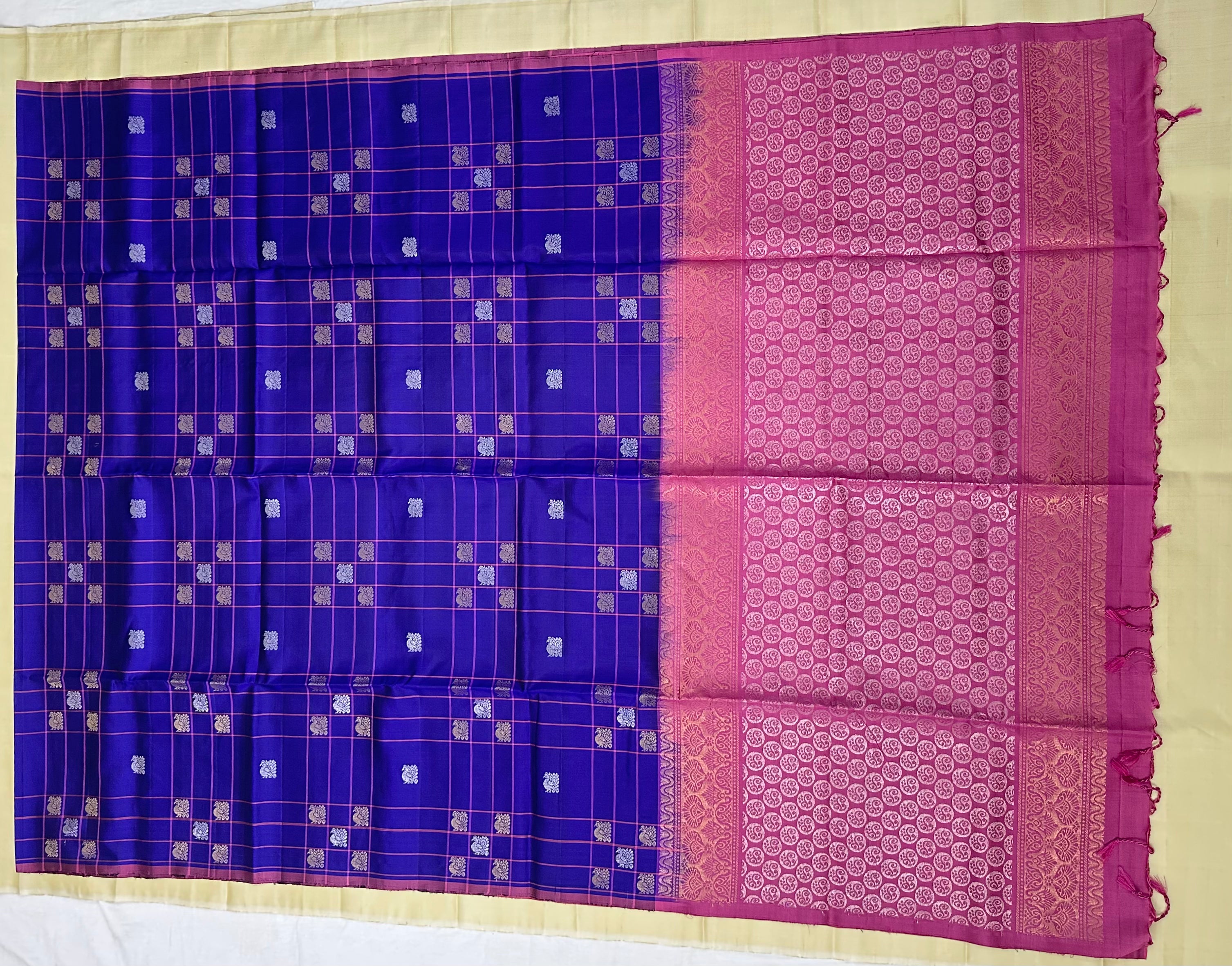 Royal Blue Soft Silk Saree with Pink Pallu