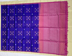 Royal Blue Soft Silk Saree with Pink Pallu