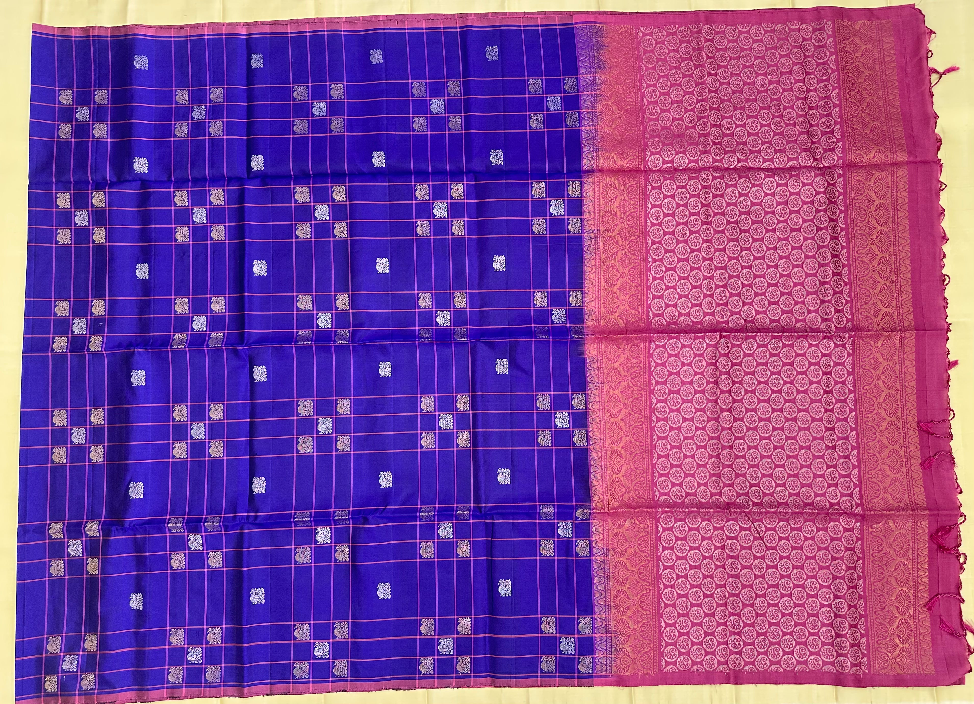Royal Blue Soft Silk Saree with Pink Pallu